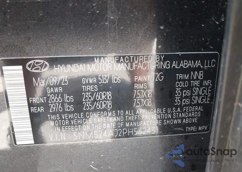 2023 Hyundai Santa Fe Sel z USA, uszkodzony, nr VIN 5NMS24AJ2PH562431